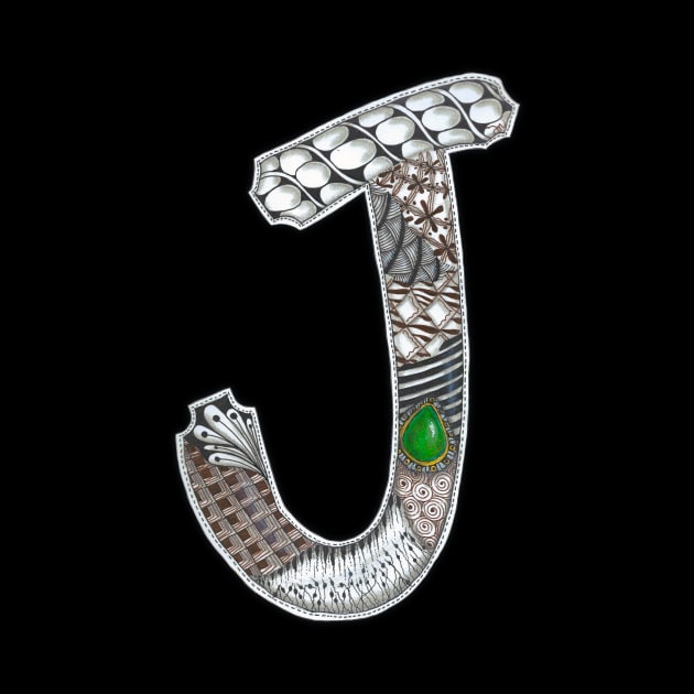 Doodled Initial J with Green Jade by donna.norton.520