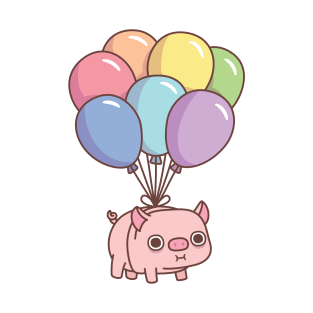 Cute Chubby Pig With Rainbow Balloons T-Shirt