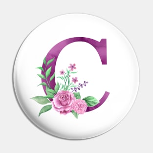 Floral Monogram C Beautiful Rose Bouquet Pin