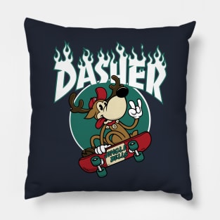 Dasher - Skateboarding Reindeer - Funny Xmas Cartoon Pillow