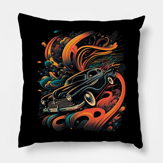 Retro Classic Car Graphic Pillow by tommartinart