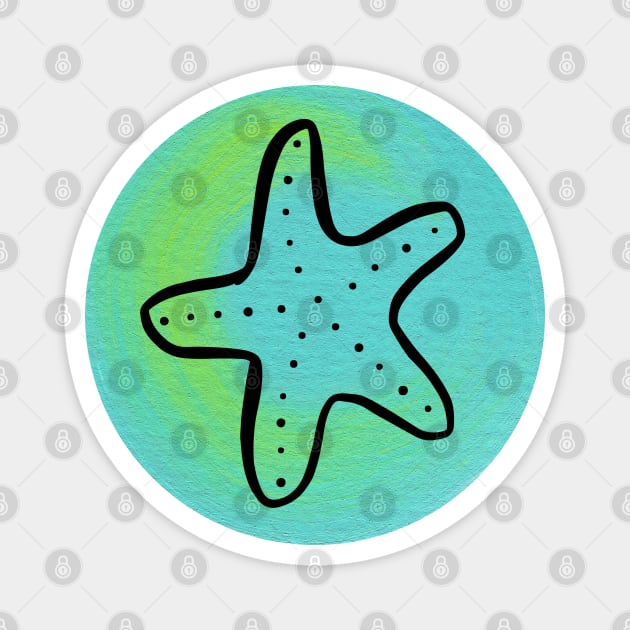 Starfish on Painted Aqua Circle Magnet by sallycummingsdesigns