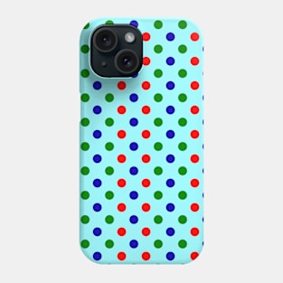 Christmas - Red, Green & Blue Polka Dots Pattern on Bright Blue Background Phone Case