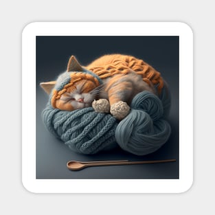 Sleepy Kitty Cat Knitten Kitten Magnet