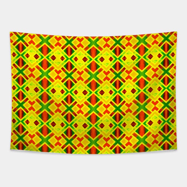 Colorful African Geometric Pattern Tapestry by ZeichenbloQ