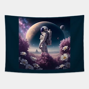 Astronaut on a flower planet Tapestry