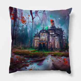 Abandoned Palace in Forest Art - Halloween Art Pillow