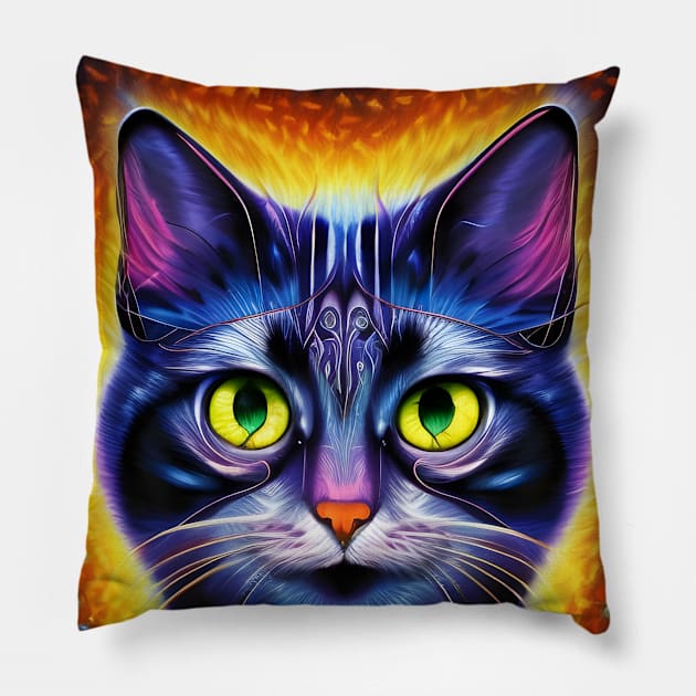 Kosmic Kitty (5) - Trippy Psychedelic Cat Pillow by TheThirdEye