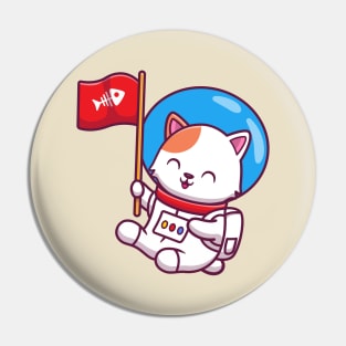 Cute Cat Astronaut Holding Flag Pin