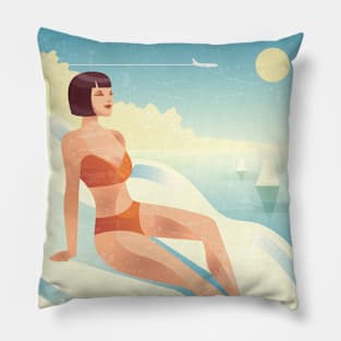 Sicily, Italy - Boho Retro travel poster Pillow