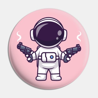 Cute Astronaut Shooting With Gun Pistol Cartoon Pin