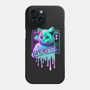 neon music cat Phone Case