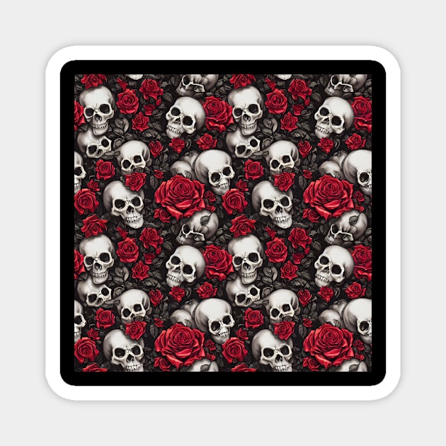 Rose And Skull Pattern Magnet by Teewyld