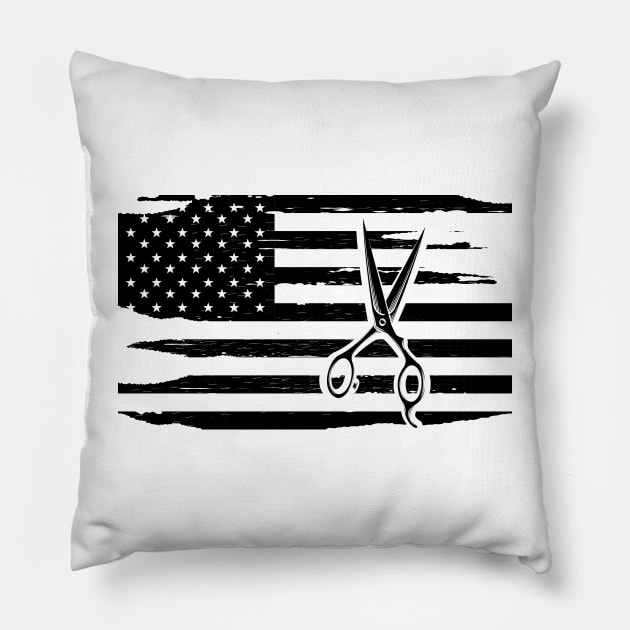 Hairstylist Hairdresser barber - Scissor in American Flag Pillow by KC Happy Shop