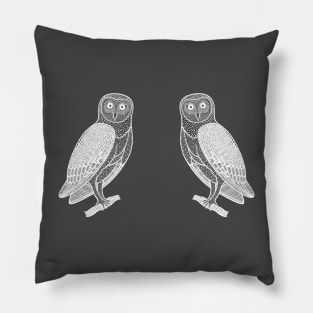 Barn Owls in Love - hand drawn detailed owl design Pillow