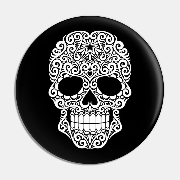 White Swirling Sugar Skull Pin by jeffbartels