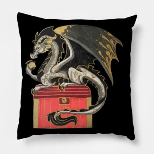 Dragon Guarding a Treasure Chest Pillow