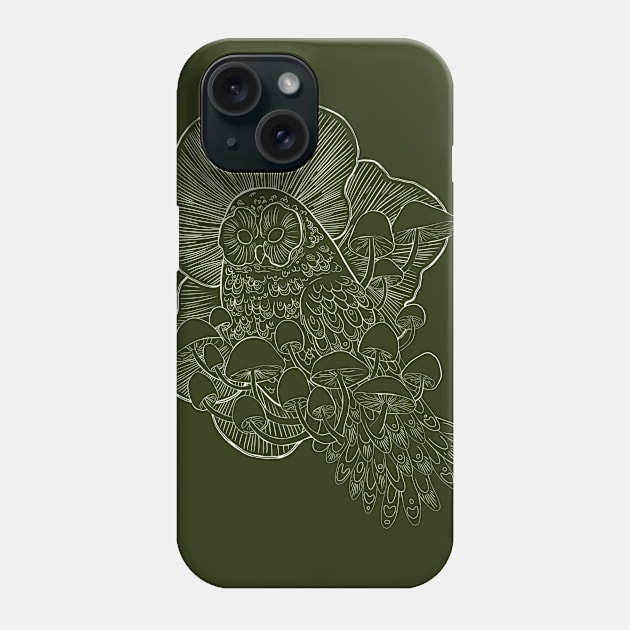 Mushroom owl line-art Phone Case by terastar