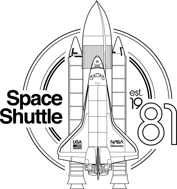 Space Shuttle Retro Black Outline Kids T-Shirt by Blake Dumesnil Designs