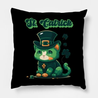 St Catrick Kitten Saint Patricks Day Lucky Cats Pillow