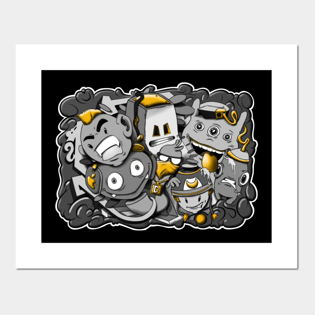 Black and Gold graffiti cartoon characters - Doodleart - Posters and Art Prints | TeePublic Black and Gold graffiti cartoon characters - Doodleart - Posters and Art Prints | TeePublic
