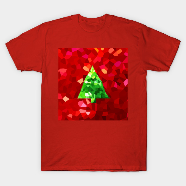 Red Stained Glass Christmas Tree Holiday Abstract Shapes
