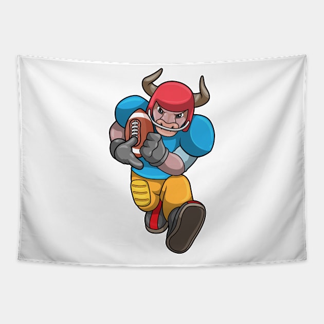 Bull at Sports with Football & Helmet Tapestry by Markus Schnabel