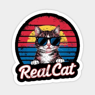 Real Cat Funny Vintage Retro Cat t-shirt for women & Men Cat Magnet
