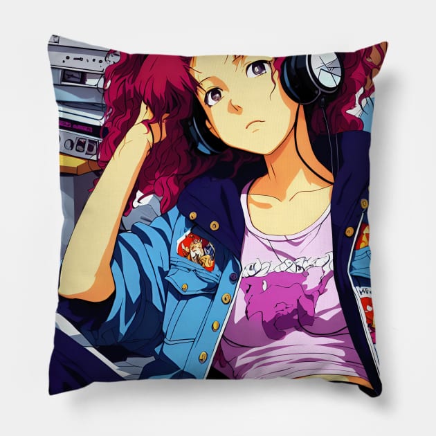 Lofi Hip hop Music - anime lofi girl  vibe aesthetic Anime 80s Pillow by geekmethat