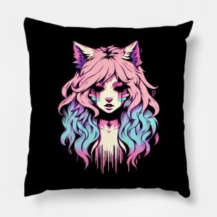 Anime cat girl pastel Pillow