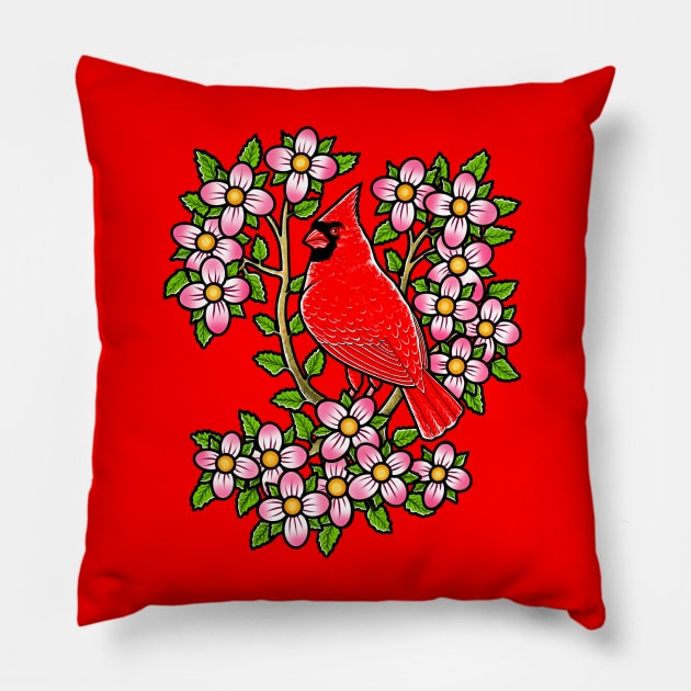 Red Cardinal dogwood flower North Carolina Virginia Pillow by Artardishop