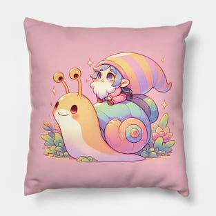 Cute Gnome Riding A Snail Cottagecore Pillow