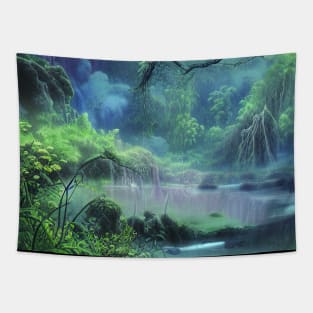 Digital Painting Scene Of a Lake In A jungle with a Dream Style, Nature Tapestry