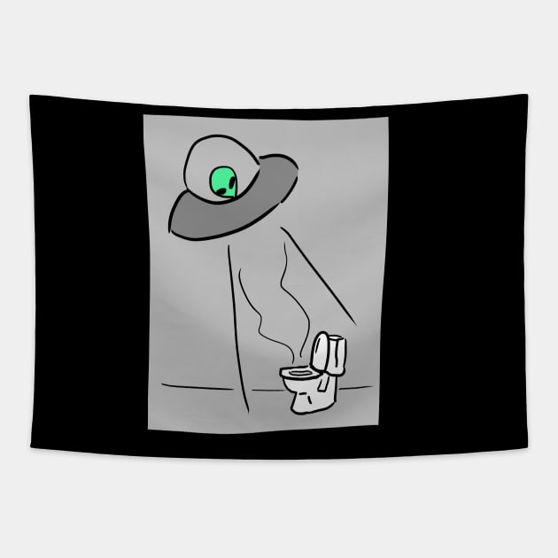 UFO abducting toilet Tapestry by Alien-thang