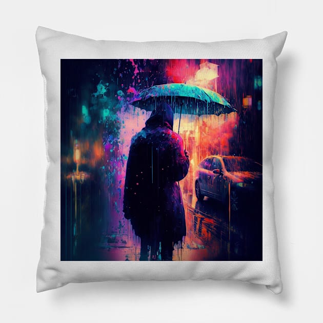 Live Life, In The Rain Pillow by AICreateWorlds