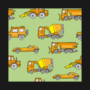 Vehicles orange on green T-Shirt