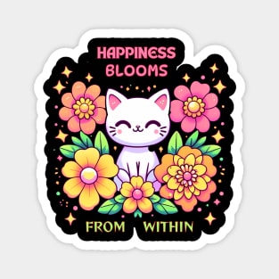 Happiness blooms from within - Cute kawaii cats with inspirational quotes Magnet
