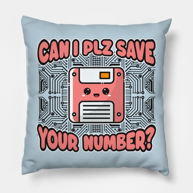 Cute Kawaii Floppy Disk - Funny Retro Dating Pickup Line Pillow by TwistedCharm