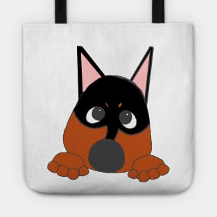 miniature pinscher black and rust peeking cartoon Tote