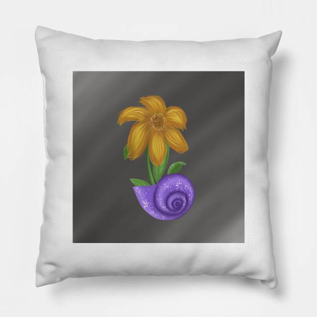 Yellow Flower in the Snail Shell Pillow by Introvert Home 