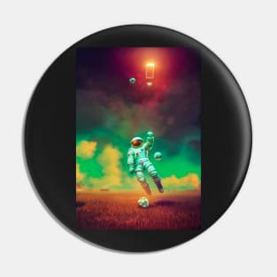 Astronaut play soccer football In space Pin