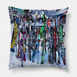 The Ski Party - Skis and Poles Pillow