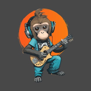 Monkey with headphone plays the guitar T-Shirt