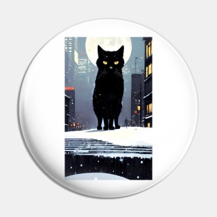 Black yule Cat at night 5 Pin