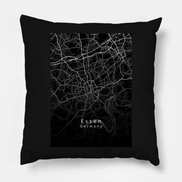 Essen Germany City Map dark Pillow by Robin-Niemczyk