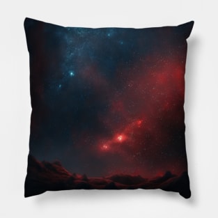 Space, stars, fantasy, pattern, si-fi, dark blue, red Pillow