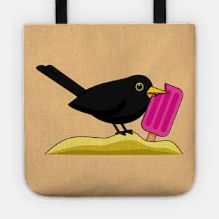 Cartoon Blackbird Eating An Ice Cream Tote