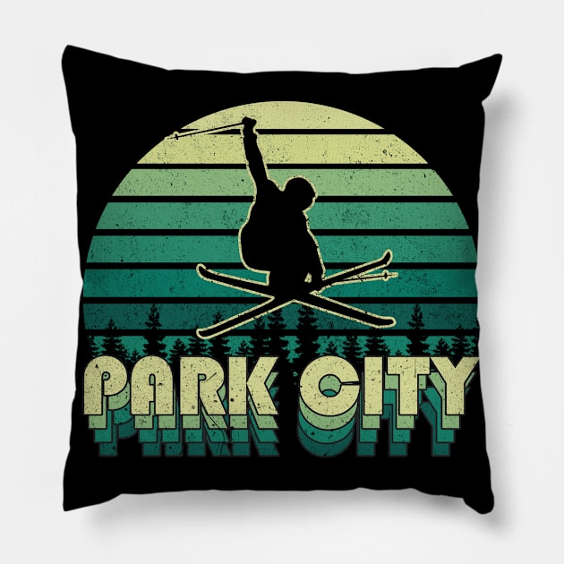 Park City ski 3d retro design Pillow by NeedsFulfilled