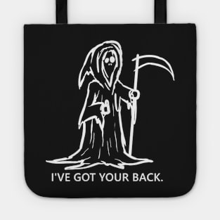 Grim reaper- I've got your back. funny sketch and quote Lettering Digital Illustration Tote