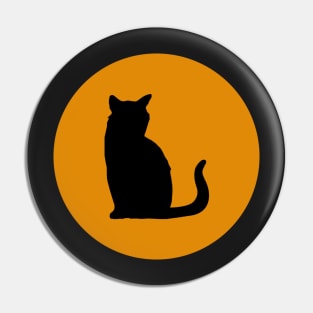 Sitting Black Cat in Orange Circle Pin